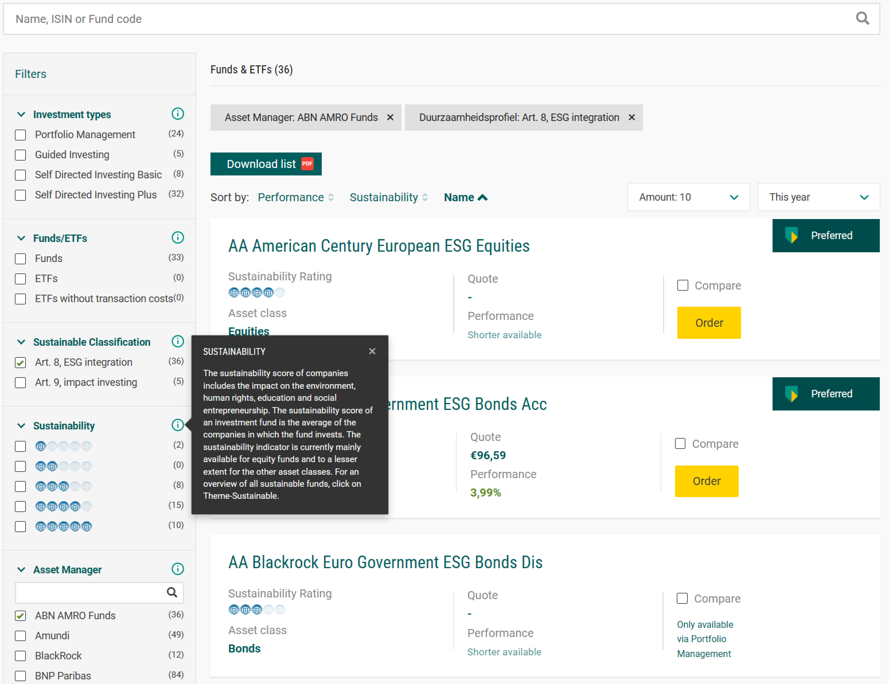 Fund Screener Interface
